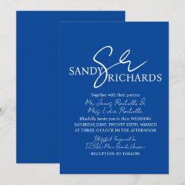 Invitación Monograma de parejas Azul Blanco Bodas Guión  