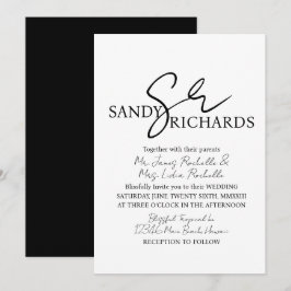 Invitación Monograma de parejas negro blanco boda de letra 