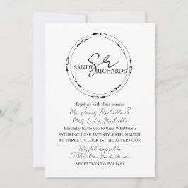 Invitación Monograma de parejas negro blanco corazón boda 
