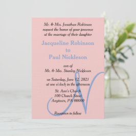 Invitación Monograma de Pastel Azul Rosa Rosa