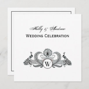 Invitación Monograma de pavos reales