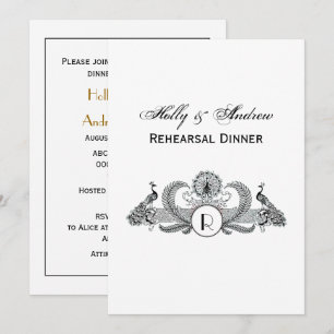 Invitación Monograma de Pavos Reales Vintage