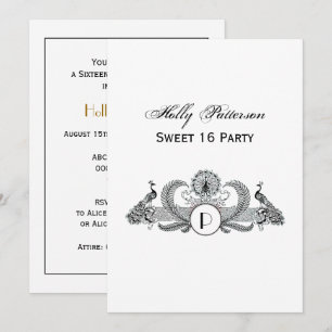 Invitación Monograma de Pavos Reales Vintage