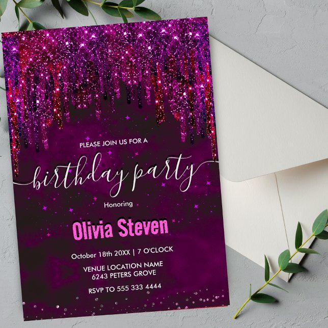 Invitación Monograma de perforaciones de Purpurina de unicorn (Subido por el creador)