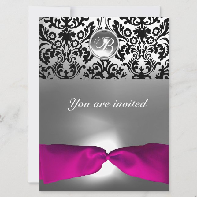 INVITACIÓN MONOGRAMA DE PIEDRA DE GIMNASIO DE FUCHSIA BLANCO  (Anverso)