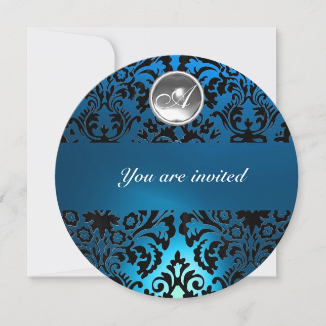 INVITACIÓN MONOGRAMA DE PIEDRA DE GIMNASIO NEGRO Y AZUL (Anverso)