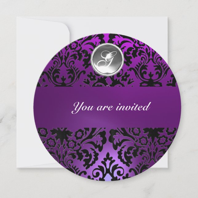 INVITACIÓN MONOGRAMA DE PIEDRA DE GIMNASIO NEGRO Y PURPLE (Anverso)