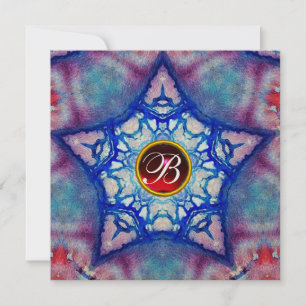 INVITACIÓN MONOGRAMA DE PIEDRA DE LA ESTRELLA AZUL ROJA DE RU