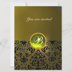 Invitación MONOGRAMA DE PIEDRA GEMA DAMASCO  amarillo