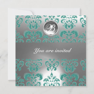 INVITACIÓN MONOGRAMA DE PIEDRA JOYA DE DAMASCO AZUL Y BLANCO