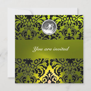 INVITACIÓN MONOGRAMA DE PIEDRA JOYA DE DAMASCO NEGRO Y AMARIL