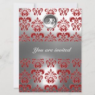 INVITACIÓN MONOGRAMA DE PIEDRA JOYA DE DAMASCO ROJO Y BLANCO