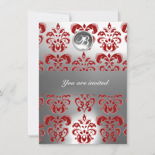 INVITACIÓN MONOGRAMA DE PIEDRA JOYA DE DAMASCO ROJO Y BLANCO