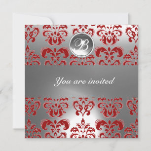 INVITACIÓN MONOGRAMA DE PIEDRA JOYA DE DAMASCO ROJO Y BLANCO