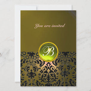 Invitación MONOGRAMA DE PIEDRA PRECIOSA DAMASCO  amarillo