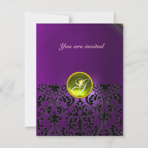 Invitación MONOGRAMA DE PIEDRA PRECIOSA DAMASCO amarillo mor