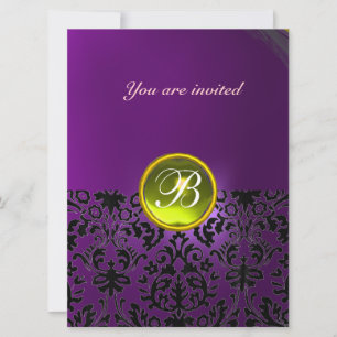 Invitación MONOGRAMA DE PIEDRA PRECIOSA DAMASCO amarillo mor