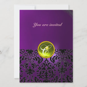 Invitación MONOGRAMA DE PIEDRA PRECIOSA DAMASCO amarillo mor