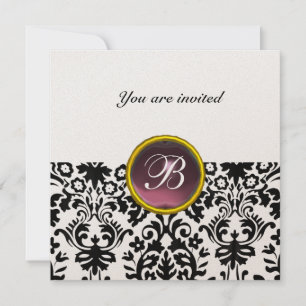 Invitación MONOGRAMA DE PIEDRA PRECIOSA DAMASCO amatista púrp
