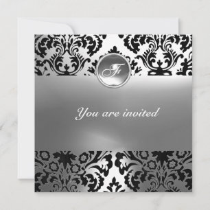 Invitación MONOGRAMA DE PIEDRA PRECIOSA DAMASCO blanco
