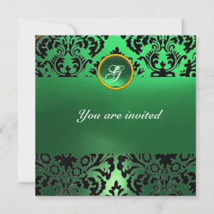 Invitación MONOGRAMA DE PIEDRA PRECIOSA DAMASCO jade verde