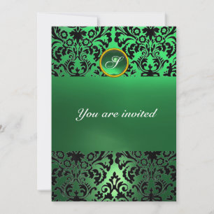 Invitación MONOGRAMA DE PIEDRA PRECIOSA DAMASCO jade verde