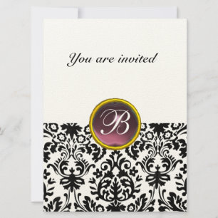 Invitación MONOGRAMA DE PIEDRA PRECIOSA DAMASCO  moteado de p