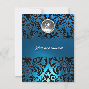 INVITACIÓN MONOGRAMA DE PIEDRA PRECIOSA DAMASCO NEGRO Y AZUL