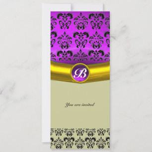 Invitación MONOGRAMA DE PIEDRA PRECIOSA DAMASCO púrpura viole