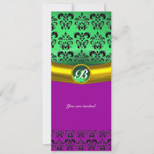 Invitación MONOGRAMA DE PIEDRA PRECIOSA DAMASCO verde