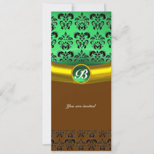 Invitación MONOGRAMA DE PIEDRA PRECIOSA DAMASCO verde