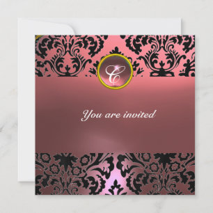 Invitación MONOGRAMA DE PIEDRA PRECIOSA DAMASK rosa