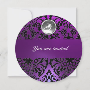 INVITACIÓN MONOGRAMA DE PIEDRA PRECIOSA DE DAMASCO NEGRO Y PÚ