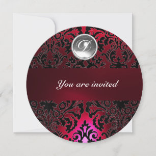 INVITACIÓN MONOGRAMA DE PIEDRA PRECIOSA DE DAMASCO NEGRO Y RO