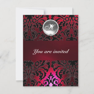 INVITACIÓN MONOGRAMA DE PIEDRA PRECIOSA DE DAMASCO NEGRO Y RO