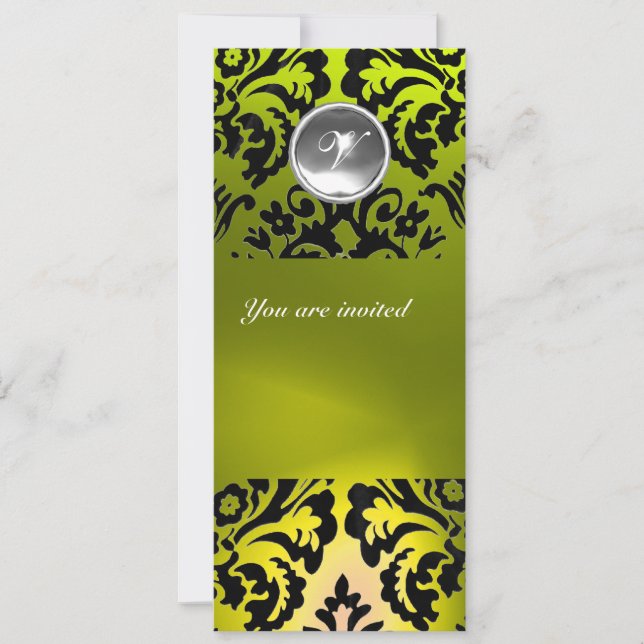 INVITACIÓN MONOGRAMA DE PIEDRA PRECIOSA EN DAMASCO NEGRO Y AM (Anverso)