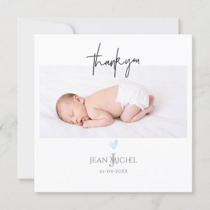 Invitación Monograma de PixDezines Gracias Corazón Azul Bebé