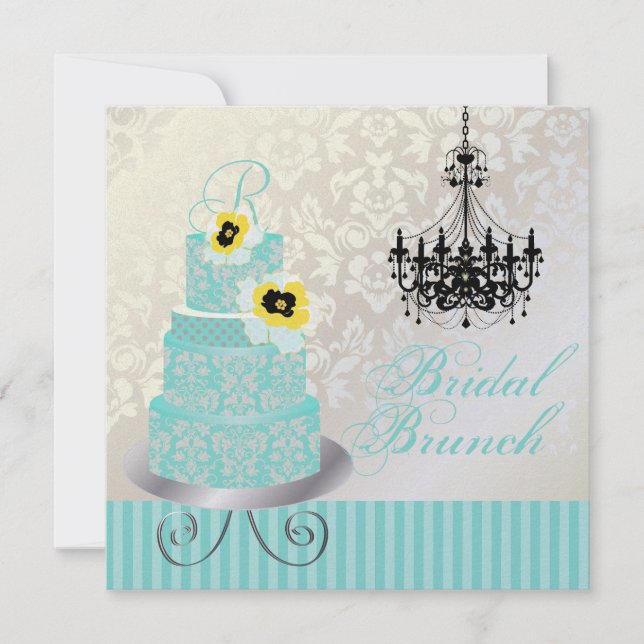 Invitación Monograma de PixDezines, pastel de boda azul (Anverso)