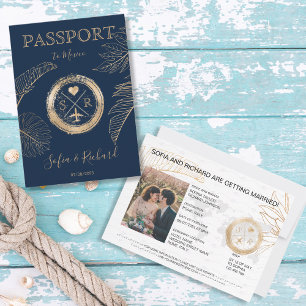 Invitación Monograma de planeo de la palma de la boda de dest