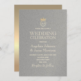 Invitación Monograma de plata y oro de lujo boda