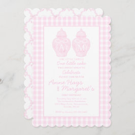 Invitación Monograma de preppy Pink Ginger Jar