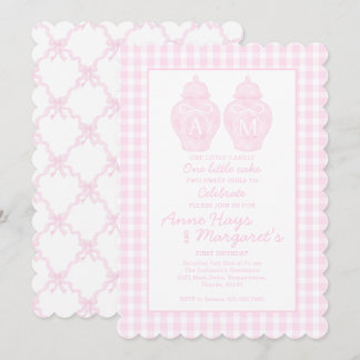 Invitación Monograma de preppy Pink Ginger Jar