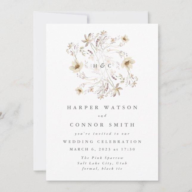 Invitación Monograma de primavera elegante Flor silvestre (Anverso)