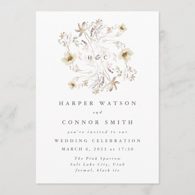Invitación Monograma de primavera elegante Flor silvestre (Anverso)