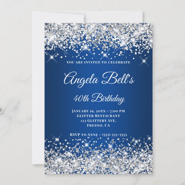 Invitación Monograma de Purpurina azul profundo Ombre Fancy (Anverso)