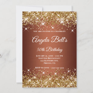 Invitación Monograma de Purpurina dorado de cobre Ombre Fancy