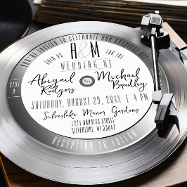 Invitación Monograma de récord de vinilo plateado Boda musica