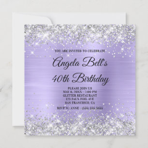 Invitación Monograma de Relieve metalizado de lavanda pálida 