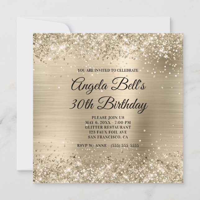 Invitación Monograma de Relieve metalizado dorado de champagn (Anverso)