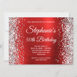 Invitación Monograma de Relieve metalizado rojo Purpurina pla